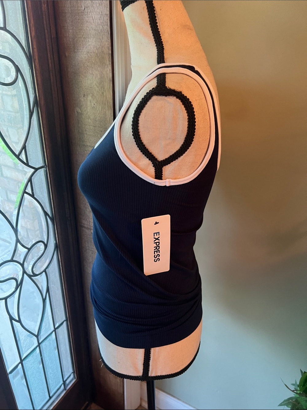 Express Navy Ribbed Tank with White Trim - Picture 4 of 8